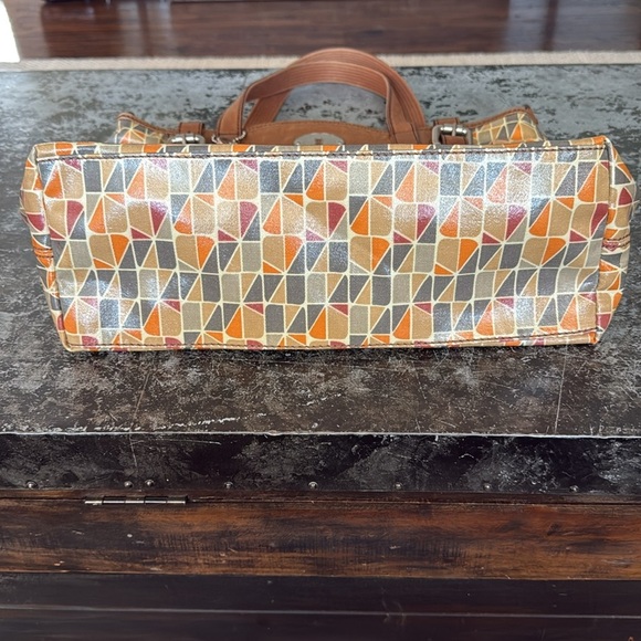 Fossil Brown/Orange Leather/Coated Canvas Vintage Key Per Tote 15x13x5" - Picture 3 of 7